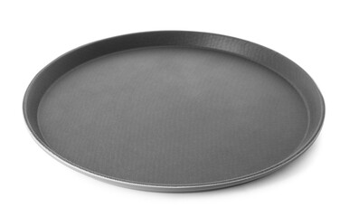 New black serving tray isolated on white