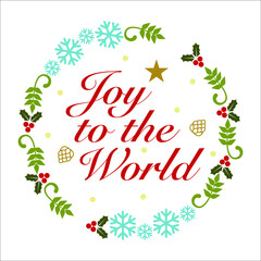 Fototapeta na wymiar Christmas Card Decorations Elements With Holly Berries Mistletoe Joy