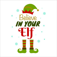 Naklejka premium Merry Christmas Lettering Quotes Text Art Decorations Elf Snow