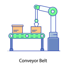 
Conveyor belt flat outline icon, cargo transporter 

