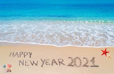 happy new year 2021 on the beach