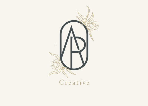 Abstract Initial A and P Logo, Monogram with floral frame, usable for brand, card and invitation, logo design template element,vector illustration