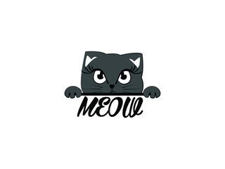 cartoon cat Icon Vector illustration. kitten sitting smiling Logo symbol. Home pet  meow sticker clinic store Logo type concept . Flat style for graphic and web design. EPS10 black pictogram.
