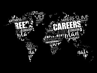 Fototapeta na wymiar Careers word cloud in shape of world map, business concept background