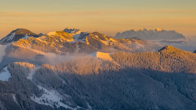 Alps mountin at winter snow morning fog clouds cold nature landscapes.