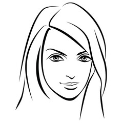 Black and white minimalistic drawing. A speculative female portrait. Fictional person.