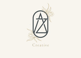 Abstract Initial A and Z Logo, Monogram with floral frame, usable for brand, card and invitation, logo design template element,vector illustration