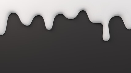 Liquid white cream melting and flowing down on black background. 3D rendered image.