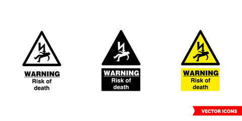 Warning risk of death icon of 3 types color, black and white, outline. Isolated vector sign symbol.