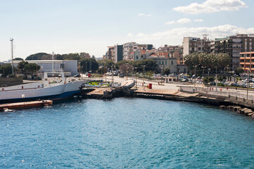 View of part of the Messina seafront in the port area. Sicily, Italy.