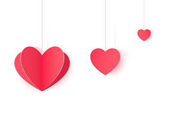 Obraz na płótnie Canvas Hanging paper hearts clip art for design and decor.