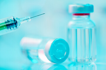Vaccine glass bottle vials and syringe