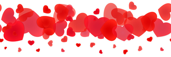 Seamless heart web banner. Decorative framing line with scattered hearts.