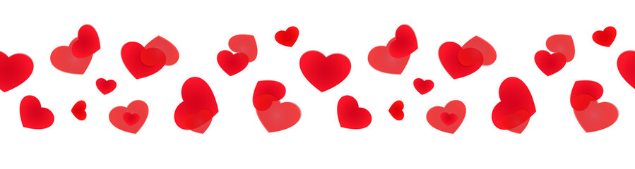 Seamless heart web banner. Decorative framing line with scattered hearts.