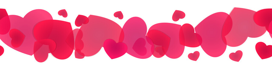Seamless banner with scattered hearts. Decorative framing line with various hearts.