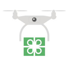 drone quadrocopter deliver giftbox for celebration. vector illustration