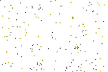 Bunch of yellow and gray stars on white background.