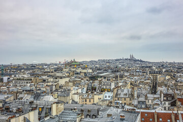 Obraz premium Paris Panorama. Montmartre hill with Sacre-Coeur Cathedral in the background. Paris, France.