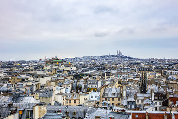 Obraz premium Paris Panorama. Montmartre hill with Sacre-Coeur Cathedral in the background. Paris, France.