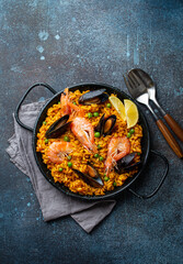 Traditional Spanish seafood paella