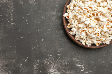 top view fresh popcorn on dark background snack corn movie color darkness cinema free space