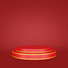 red podium in the red background. 3D illustration