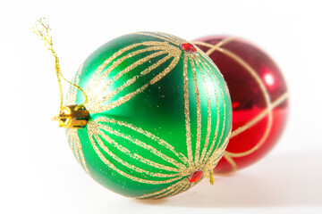 Multicolored Christmas balls isolated on the white background