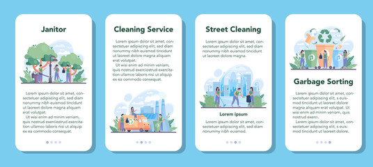 Cleaning service or company mobile application banner set.