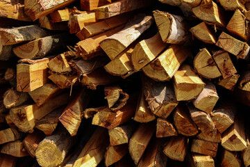 stack of firewood, close up, selective focus