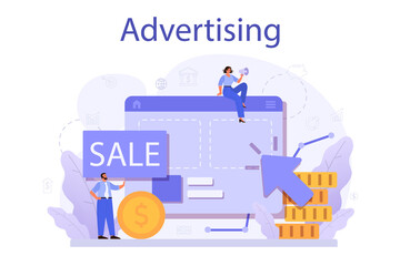 Advertsing concept. Commercial advertisement and communication with customer