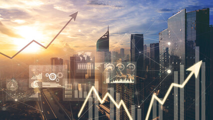 Growth business graph with modern city background