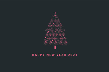 Happy new year 2021 card, vectorial illustration. Modern style.