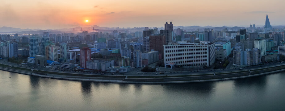 View of the Pyongyang city and Tucheto River, Capital of the North Korea
