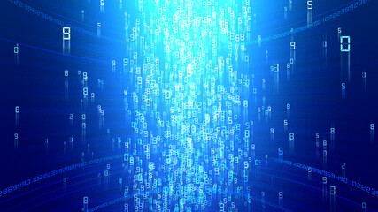 Cloud Server Big Data AI Stream Digital Network Technology 3D illustration.