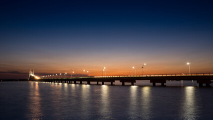 The Claiborne Pell Newport Bridge at sunset during summer