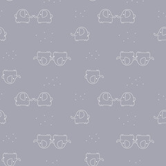 Seamless pattern with cute elephants on a gray background. Vector background in childish style great for fabric and textile, baby clothes, packaging designs, cards and banners