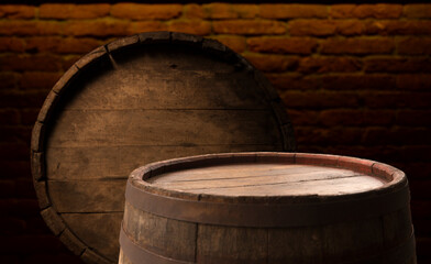 background of barrel and worn old table of wood