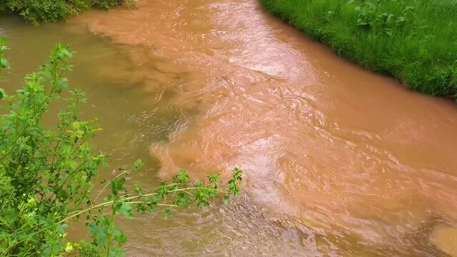 Source of the river Turia in Teruel, confluence of the rivers Alfambra and Guadalaviar forming currents of different colors