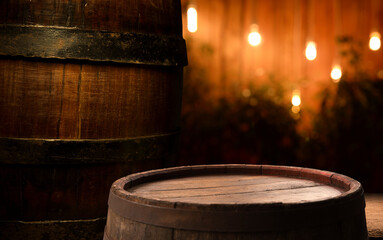 background of barrel and worn old table of wood