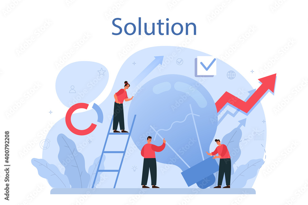 Poster solution concept illustration. solving the problem and finding