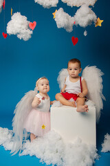 Two young angel children on Valentine's Day