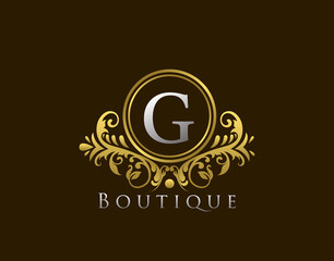 Luxury Boutique Letter G Logo. Vintage Golden Badge Design Vector.