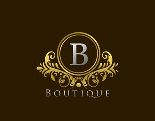 Luxury Boutique Letter B Logo. Vintage Golden Badge Design Vector.
