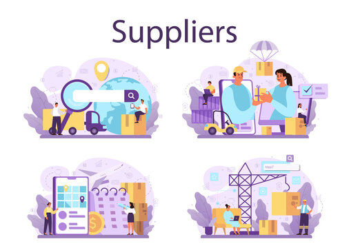 Suppliers concept set. B2B idea, global logistic distribution