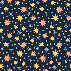 Watercolor seamless winter background with stars and snowflakes