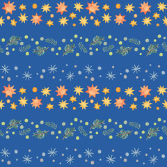 Watercolor seamless pattern with pine branches,stars and snowflakes