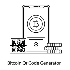 
Bitcoin qr code generator in flat outline vector

