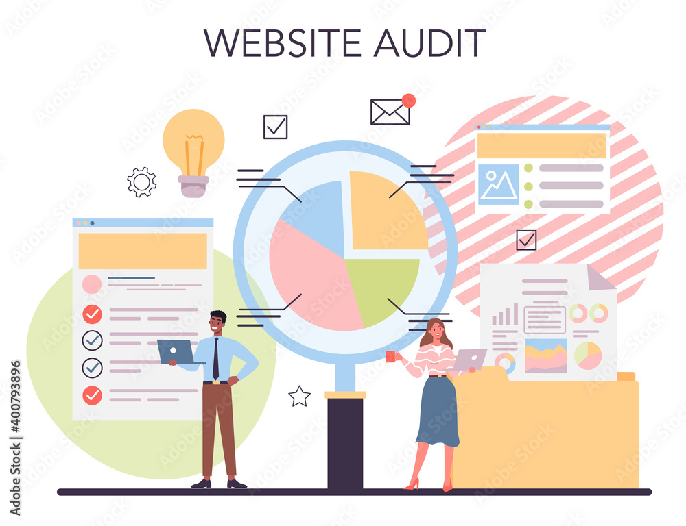 Poster website audit concept. web page analysis of website's visibility