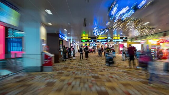 singapore city international airport duty free area walking timelapse panorama 4k 
