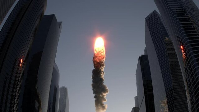 Fire ball flies between skyscrapers
